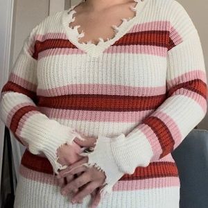 Striped distressed sweater